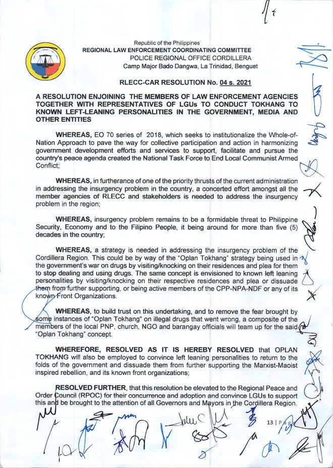 Cordillera ‘Tokhang’ resolution puts journalists in grave danger