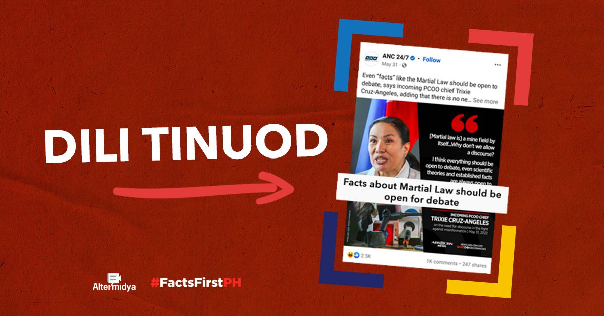 Ang mga kamatuoran bahin sa Martial Law natukod na, ug ang aktuwal nga mga panghitabo kinahanglang ilhon isip kabahin sa kasaysayan sa nasod.